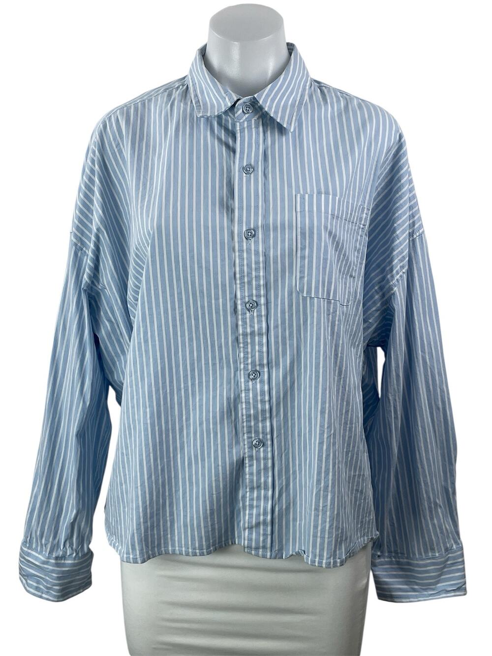 WeWoreWhat Women's Blue Striped Pocket Long Sleeve Button Down Shirt Top Size S